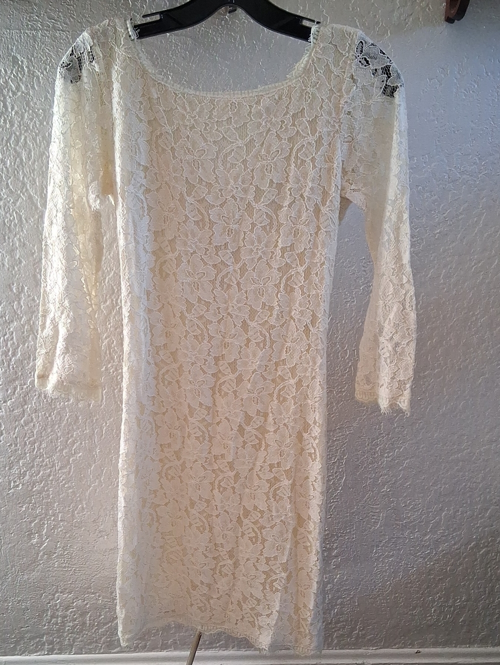 Diane Von Furstenberg Cream Floral Lace Long Sleeve Dress